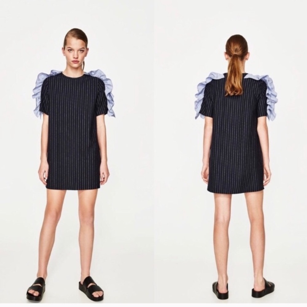 🔥ZARA PINSTRIPE DRESS WITH RUFFLES🔥 - Picture 2 of 8